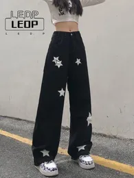 سروال نسائي Capris Y2K Retro Streetwear Star Pattern Black Jeans Ladies Gothic Punk Retro Print Disual Pants Loose Gover