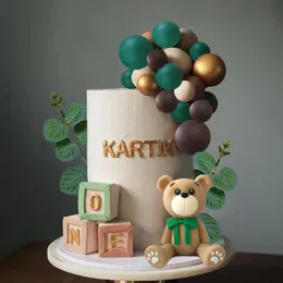 Other Event Party Supplies Green Teddy Bear Cake Decoration 28PcsSet Cartoon Teddy Balloons Cake Topper Kids Boys Happy 1st 2nd Birthday Baby Shower Decor 230615