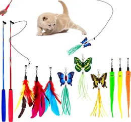 7pcs Pet Stick Toys Duygusal Konfor Renkli Şeritler Pet Kedi Teaser Wand Oyuncak Kedi Malzemeleri