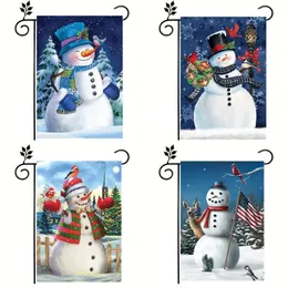 1PC, Snowman Holiday Christmas Garden Flag, Snowman Birds Winter Garden Flag, dwustronna flaga ogrodu do dekoracji domu na świeżym powietrzu, bez masztu - 12x18in