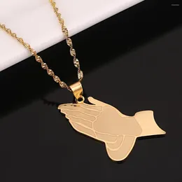 Pendentif Colliers Acier Inoxydable The Praying Hands Collier Hip Hop Chaîne Bijoux