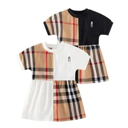 Vestidos de menina fofa bebê menina xadrez xadrez de camisa de verão Summer Childrens Manga curta Saia de camisa de algodão clássica lapela de lapela importada personalizada para crianças roupas