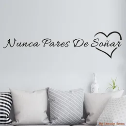 Citações em espanhol nunca pare de sonhar adesivos de parede de vinil decalques removíveis para sala de estar quarto decoração adesivos de parede