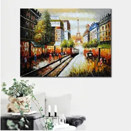 Modernt intryck Canvas Art Buggy Ride Through Paris Contemporary Oil Painting Street Handmade Restaurant Decor