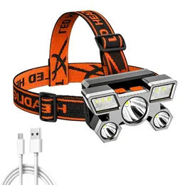 헤드 램프 휴대용 5LED 헤드 램프 나이트 낚시 USB 충전식 손전등 헤드 라이트 캠핑 헤드 라이트 토치 램프 작업 230617
