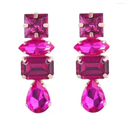 Stud Earrings Luxury Wedding Statement Shiny Fuchsia Crystals Zircons Long Women Fashion Jewelry