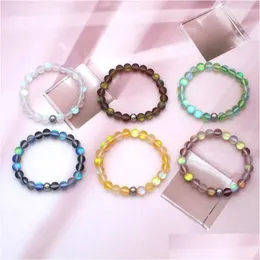 Fili di perline Uni Bracciale Corda di fluorite Perline rotonde Sette colori Vetro Corda elastica Mano Pietra luccicante Taglia unica Pseras Lars22 Dr Dhxso