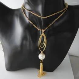 Pendant Necklaces YELLOW GOLD PLATED 31.5" CIRCLE CHAIN & MULTI OVAL SHAPED WITH BALL DANGLER LONG NECKLACE