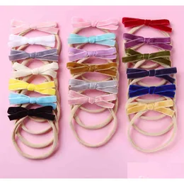 ヘアラバーバンドMengna Born Veet Bow Headband Princess Girls Bows Nylon Headbands Kids Parts Gifts Accessories 36pc/lot Dhgarden Dh1b8