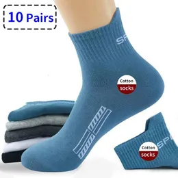 Sports Socks 10 par högkvalitativa Lot Man Socks Casual Breatble Men Cotton Run Men Gift Sokken stor storlek3845 230617