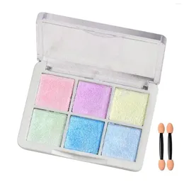 Nail Glitter 2023 6 Colors Aurora Powder Soild Palette for Art DIY Salon مع 2 PCS عصي العيون
