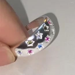 Cluster Rings Vintage Sweet Cool Colorful Rhinestone Star Opening Elegant Shiny Zircon Pentagram Lucky Ring For Women Par Y2K Jewelry