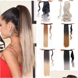 Pony Tails Halter 22 Zoll Falscher Pferdeschwanz Ombre Clip Auf Haar Lange Synthetische Gefälschte Lockige Schwanzverlängerung Befestigt Queendom Drop Dhgarden Dhlf6