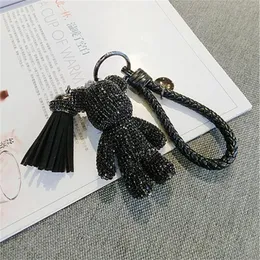 Full Rhinestone Cartoon Bear Keychain Car Velvet Tassel Key Chain Ring Holder Pendant for Bag Charm Chaveiro Llaveros Mujer Gift63234i