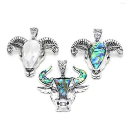 Pendant Necklaces Natural Abalone Shell Cow Sheep's Head Alloy Handicrafts Animal Charms For Jewelry Making DIY Accessories