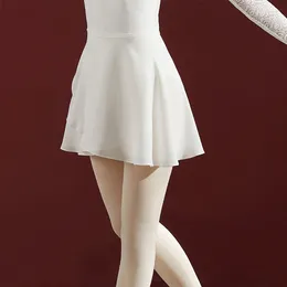 Vestido de palco Branco Preto Borgonha Chiffon Ballet Treinamento Minissaia Tutu Bailarina Adulto Bailarina Lago dos Cisnes Dança Curto Saias envolventes com cadarço