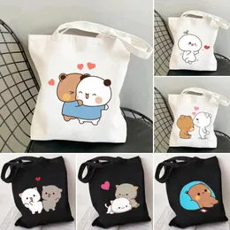 Akşam çantaları kawaii güzel domuz ayı sevimli hayvan karikatür çift aşk kalp kadınları alışveriş tote çanta tuval omuz alışverişi çanta