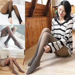 Kvinnors leggings vinter kvinnor varma strumpbyxor tätt strumpor kvinnlig strumpor hög midja plysch förtjockar höftlyft stretchig sömlös smal botten