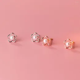 أقراط مسمار Lavifam 925 Sterling Silver Silver Shell Bead Hollow Flower Flower Form For Girl Kids Sweet Ear Earring Jewelry