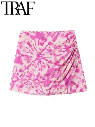 Damen-Shorts TRAF Y2K Tie Dye Print Frauen Shorts Röcke Sommer geraffter Reißverschluss seitlich hohe Taille Skorts weibliche kurze Hosen dünn Mujar 230616