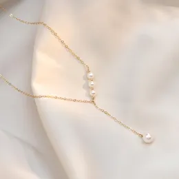 Catene Collana a forma di Y con perle barocche a forma di catena a croce in argento 925 Moda gioielli clavicola di lusso semplice e leggero