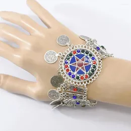 Braccialetti di collegamento Bohemian Vintage Argento Colore Moneta in metallo Nappa per le donne Braccialetto di dichiarazione di cristallo Gioielli etnici del partito tribale dell'India