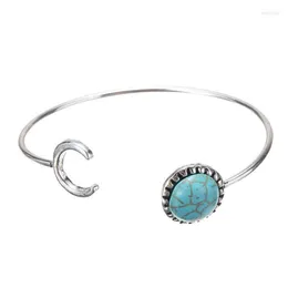 Bangle Pcs Ethnic Moon Sun Open Tribal Vintage Bracciale regolabile Braccialetti con polsini in metallo con pietre blu Regalo di gioielli femminilibanglebangleb Dhfyj