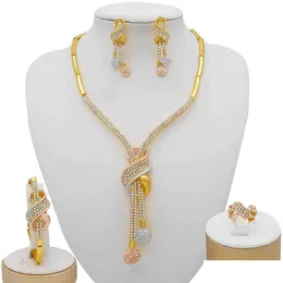Armband Halskette Dubai Gold Farbe Schmuck Sets Afrikanische Indische Braut Frau Geschenke Ohrringe Ring Schmuck Für Frauen D Dhgarden Dhem1