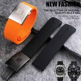تتناسب أشرطة مشاهدة Tissot T-Touch T013 T047 21mm Soft Silicone Rubber Watch Band Black Orange Sport Strap T091 T013420A أدوات 230616