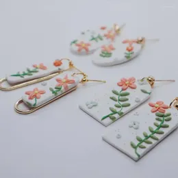 Boucles d'oreilles pendantes Redamancy fleurs argile douce à la main en métal goutte pour femmes fille géométrie creux pendentif cadeaux