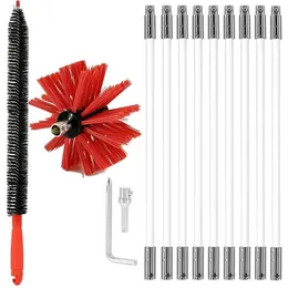 Cleaning Brushes 9Pcs Set Chimney Pipe Flexible Rod Range Hood Dryer Vent Tools Cleaner Fireplace Sweep Rotary Set 230617