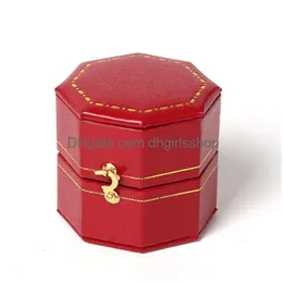 Jewelry Boxes Vintage Red Octagonal Gold Trim Contrast Ring Box For Girl Women Accessories Drop Delivery Packaging Display Dhfoz
