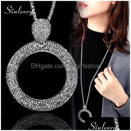 Anhänger Halsketten Sinleery Dazzling Fl Zirkonia Hohl Runde Lange Halskette Für Frauen Statement Maxi Schmuck Zubehör My102 Dhv7F