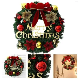 Flores decorativas Coroa de Natal Guirlanda artificial Floco de neve Sinos Laço Enfeites pendurados Porta da frente Decorações de parede Árvore Navidad