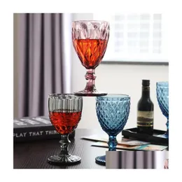 Wine Glasses European Style Embossed Glass Stained Beer Goblet Vintage Household Juice Drinking Cup Thickened Drop Delivery Home Gar Dhh8C