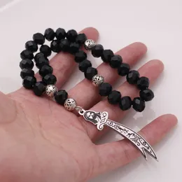Kette Islam Zulfiqar Schwert des Imam Ali Türkisches Gebet 33 schwarze Perlen Tasbih-Armbänder Tasbih-Rosenkranz 230616
