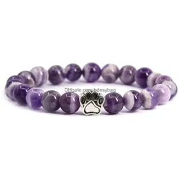 Perline Pietre Naturali Mala Bead Yoga Braccialetto Mano di Cane Zampa 8Mm Corda Elastica Donna Uomo Bracciali Consegna di Goccia Gioielli Dho1S