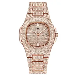 High Quality Mens Women Watch 40mm Full Diamond Iced Out Square Designer Watches Quartz Movement Couple Lovers Clock Wristwatch Ta217r