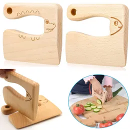 Kitchens Play Food Safe Wooden Kids Knife Cooking Toy Simulation Knives Cutting Fruit Vegetable Children Kitchen Pretend Montessori Education 230617