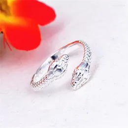 Cluster Rings WQQCR Double-Headed Snake Body 925 Silver ColorRing Three-Dimensional Pattern Adjustable Exaggerated Ring