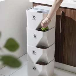 Waste Bins Sorting Trash Can Household with Cover Living Room Kitchen Paper Basket Wet and Dry Separation Stack Plastic 230617