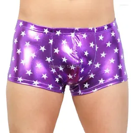 Underpants 3Pcs/Lot Men's Underwear Bulge Pouch Trunks Square Cut Short Pants Shiny Star Faux Boxer
