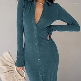 Casual Dresses Fashion Ankle-length Dress Women's Long-sleeved Summer Button Green Split Lapel E-Girl Sexy Party Club Wear 2023