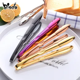 Cookware Parts 12Pcs Meat Tongs Stainless Steel Bread Clip Gold Tableware Multifunction Ice Salad Tong Food Server BBQ Grill Party Accessory 230616