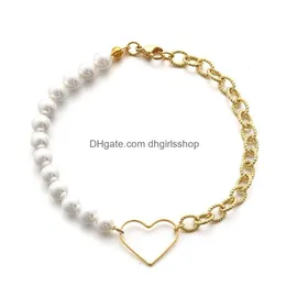 Charm Bracelets Fashion Heart Bracelet Women Temperament Handmade Mix Simation Pearl Coffee Bean Chain For Jewelry Giftcharm Lars22 Dha4E