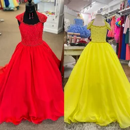 Long Chiffon Girl Pageant Dress 2024 Cap Sleeves Ballgown Lemon Lace Little Kid Birthday Formal Party Gown Infant Toddler Teens Preteen Tiny Young Junior Miss