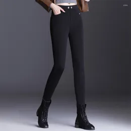 여성용 바지 여성 겨울 높이 허리 검은 연필 두꺼운 가짜 양털 정렬 슬림 스트레치 따뜻한 마른 바지 레깅스 스트리트웨어