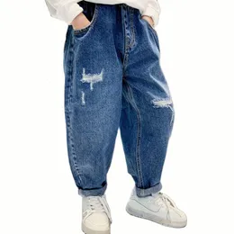 Jeans chłopiec Big Hole Kids for Boys Casual Style Dzieci Spring Autumn Ubrania 6 8 10 12 14 230616