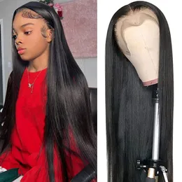 Glueless Lace Front Wigs Preucked Baby Hairで漂白された180密度4x4ストレートレース閉鎖女性のための人間のかつら