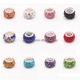 Rhinestones 100st Polymer Clay Rhinestone Loose Beads Charms Colorf Large Holes Pärla för armband som gör mix smycken Fynd Whol DHF85